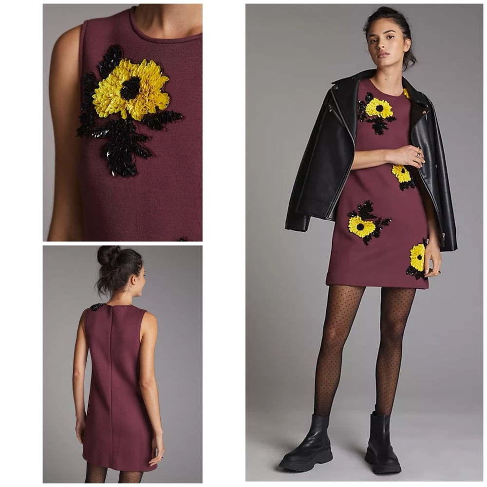 NWT Anthropologie Dhruv Kapoor Beaded Sequined Floral Embellished Sheath Dress S